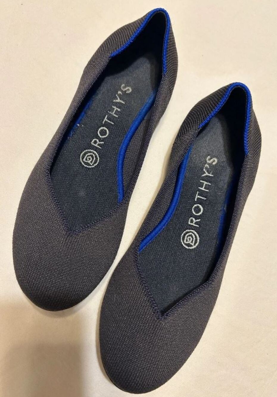 Rothys Womens Size 7 GRAY Knit BLUE Ballet Flats Slip On Shoes NWOT